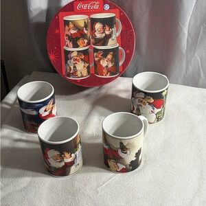 Vtg Coca-Cola Holiday Portrait Santa Stoneware Mug Set Of 4
